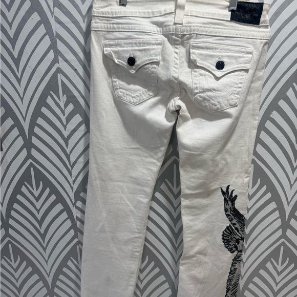 True Religion White Straight Leg Jeans With Sequence Eagle - Picture 5 of 11